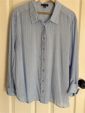 Modern Works Light Blue Button-Down with Subtle Stripe and Rhinestone Detail 3X